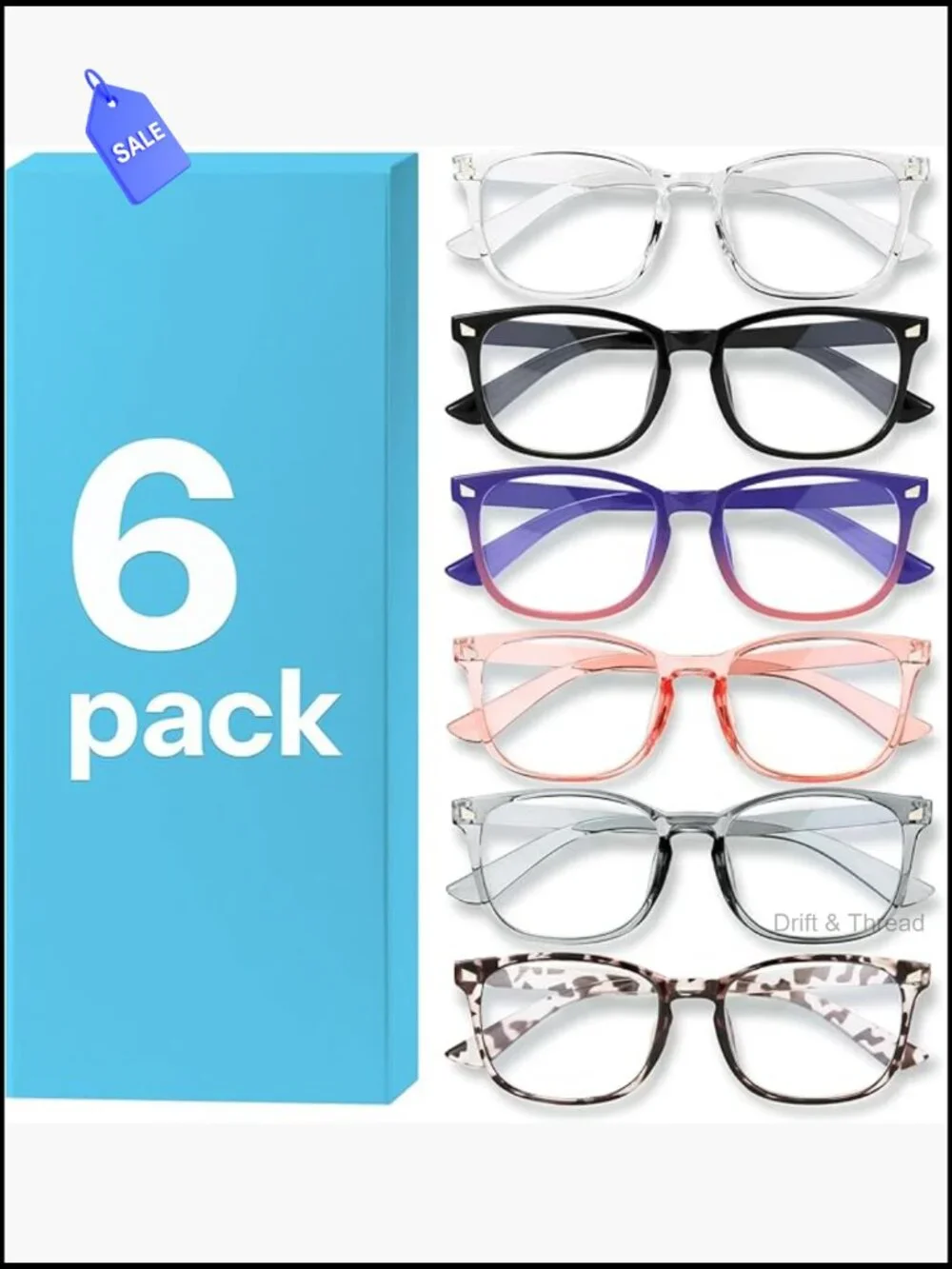 6-Pack Blue Light Blocking Glasses for Women Men Vintage Square Frame